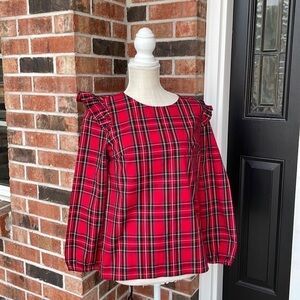 J. Crew‎ Plaid Long Sleeve Ruffle Top
